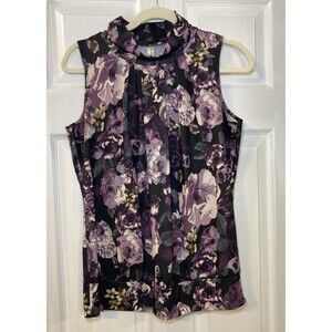 PerSeption Concept Sleeveless Floral Mock Neck Blouse Women’s Size L
